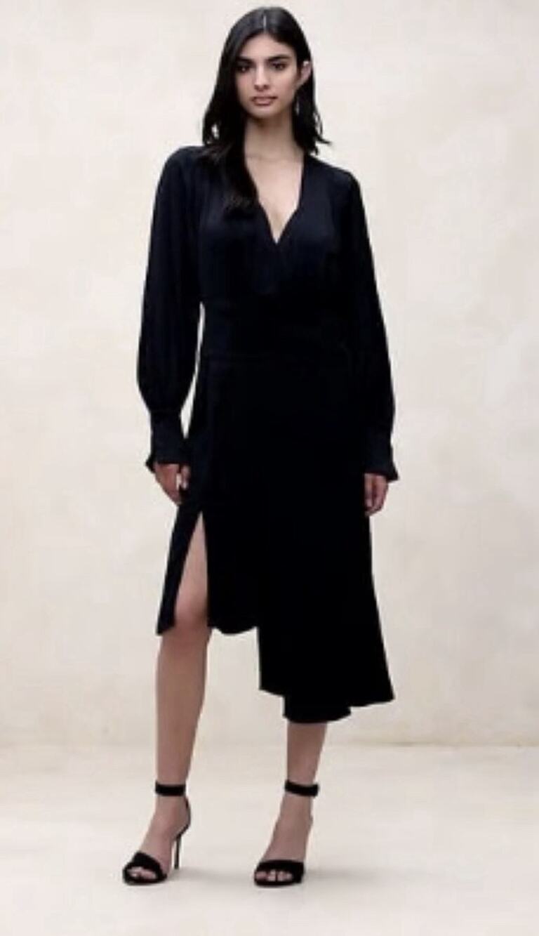 Banana Republic Black Lydia Asymmetrical Shirtdress Wrap Midi Dress Size M NWT